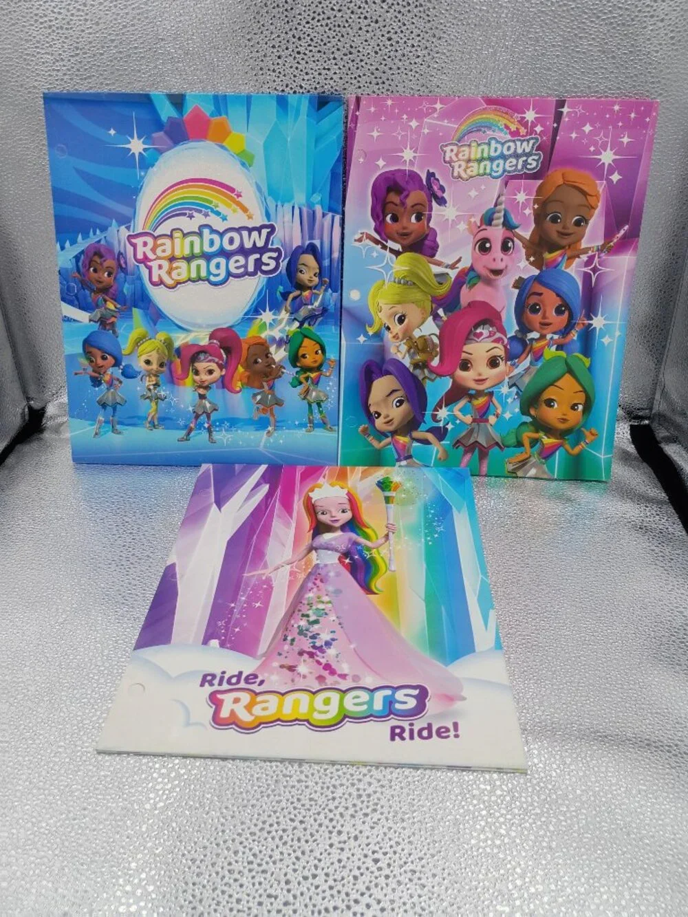 3-Pc Rainbow Rangers Heavy Duty 3-Ring Glossy Folders Glitter School Supplies